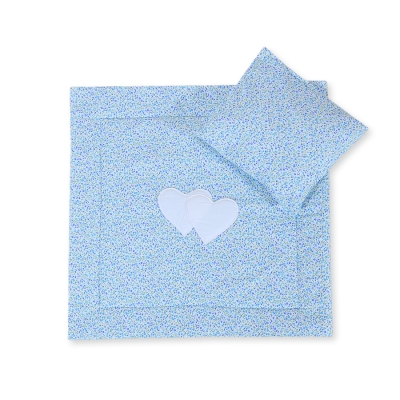 Ensemble de Linge de Lit pour Landau 2 pcs Bleu Fleurs Cœurs