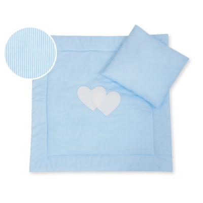 Ensemble de Linge de Lit pour Landau 2 pcs Bleu Rayures Cœurs