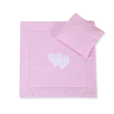 Ensemble de Linge de Lit pour Landau 2 pcs Rose à Carreaux Cœurs