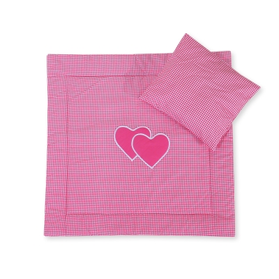 Ensemble de Linge de Lit pour Landau 2 pcs Rose à Carreaux Cœurs