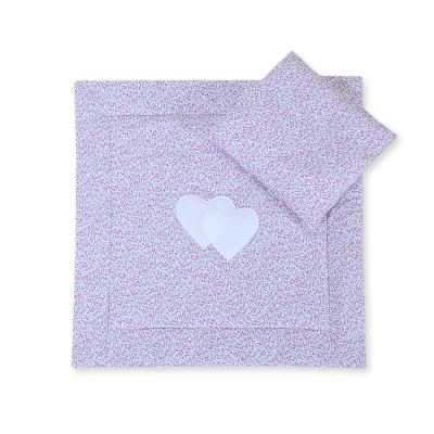 Ensemble de Linge de Lit pour Landau 2 pcs Rose Fleurs Cœurs
