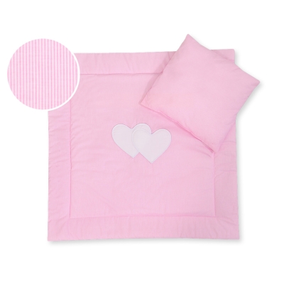 Ensemble de Linge de Lit pour Landau 2 pcs Rose Rayures Cœurs