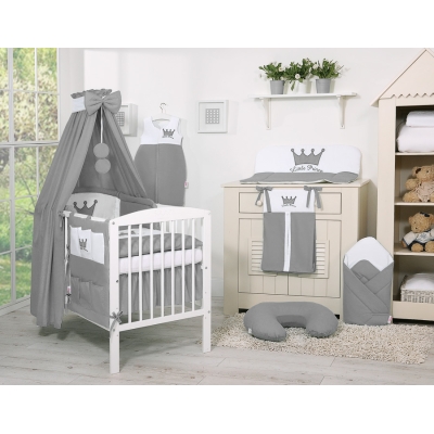 Parure de Lit pour Nouveau Né 11 pcs avec Baldaquin Anthracite Prince / Princess