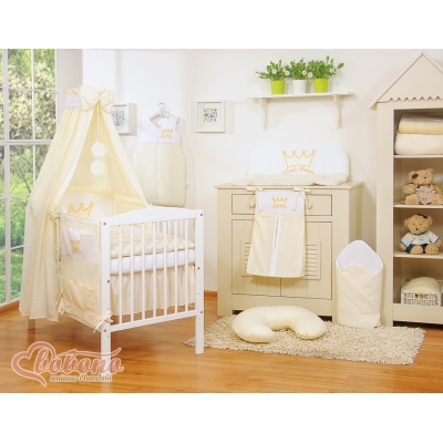 Ensemble de Linge de Lit pour Nouveau Né 11 pcs avec Baldaquin Crème Prince / Princess