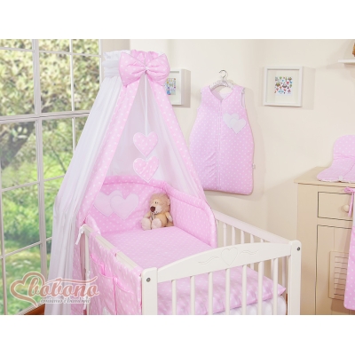Ensemble de Linge pour Lit Bébé 7 pcs avec Ciel Rose à Pois Cœurs