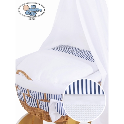 Ensemble de Linge Rayés de Lit  2 pcs pour Landau/berceau Marina Bleu Foncé