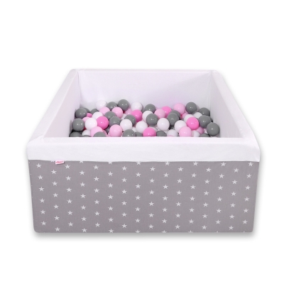 Piscine à Balles Carrée  Minky avec Balles 200pcs Blanche  Gris à Étoiles