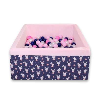 Carrée Piscine à Balles Minky avec Balles 200pcs Bleu Lapins