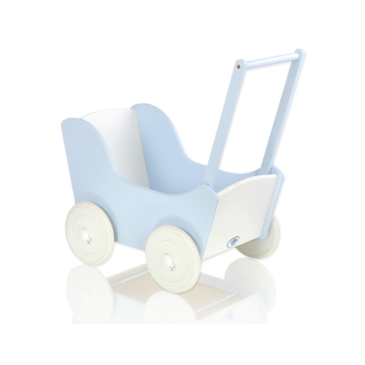 Landau de Poupée en Bois avec Textile Blanc Bleu