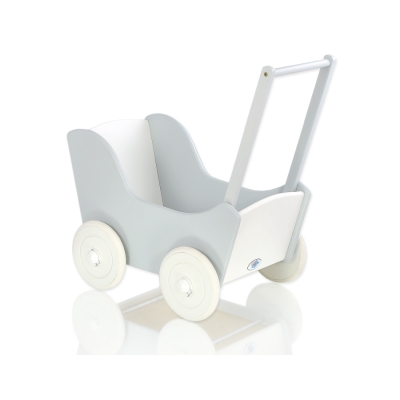 Landau de Poupée en Bois avec Textile Blanc Gris