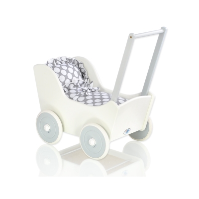 Landau de Poupée en Bois avec Textile Blanc Gris