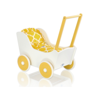 Landau de Poupée en Bois avec Textile Blanc Jaune