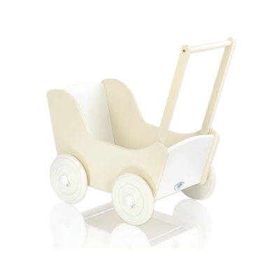Landau de Poupée en Bois avec Textile Crème Blanc