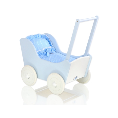 Landau de Poupée en Bois Blanc Bleu