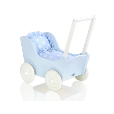 Landau de Poupée en Bois Blanc Bleu