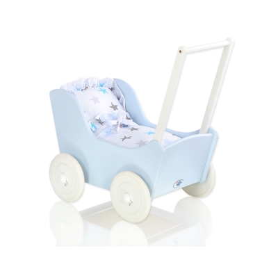 Landau de Poupée en Bois Blanc Bleu
