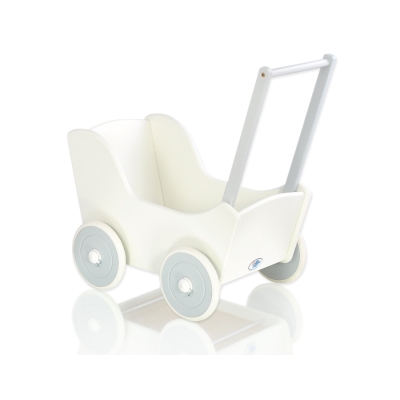Landau de Poupée en Bois Blanc Gris