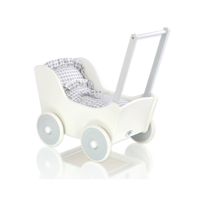 Landau de Poupée en Bois Blanc Gris