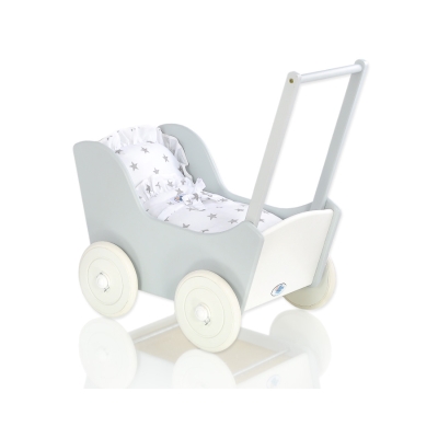 Landau de Poupée en Bois Blanc Gris