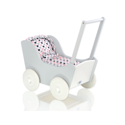 Landau de Poupée en Bois Blanc Gris
