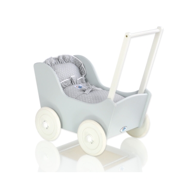 Landau de Poupée en Bois Blanc Gris
