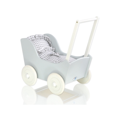 Landau de Poupée en Bois Blanc Gris