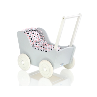 Landau de Poupée en Bois Blanc Gris
