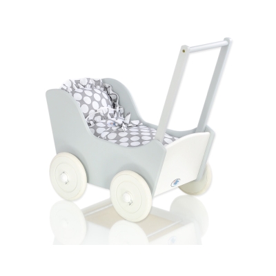 Landau de Poupée en Bois Blanc Gris