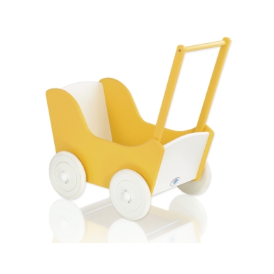 Landau de Poupée en Bois Blanc Jaune
