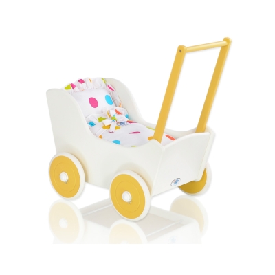 Landau de Poupée en Bois Blanc Jaune
