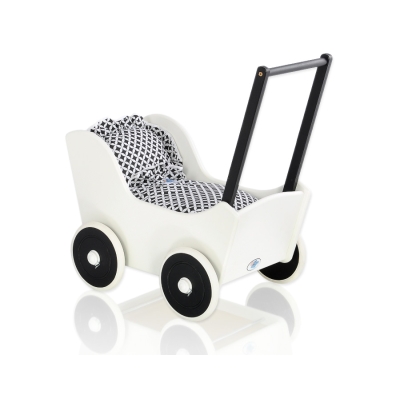 Landau de Poupée en Bois Blanc Noir