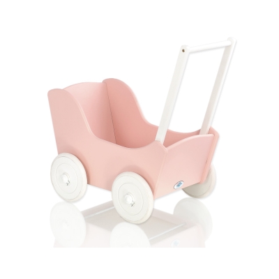 Landau de Poupée en Bois Blanc Rose Poudré