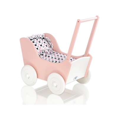 Landau de Poupée en Bois Blanc Rose Poudré