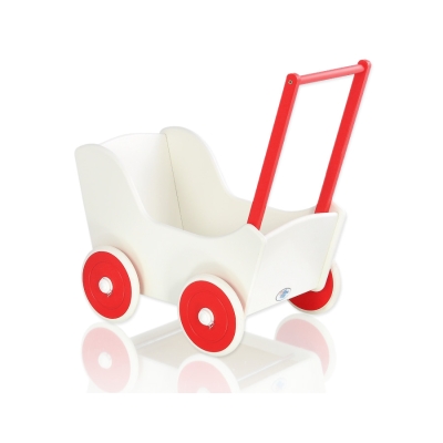 Landau de Poupée en Bois Blanc Rouge