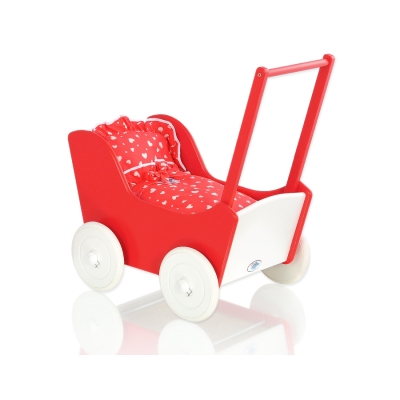 Landau de Poupée en Bois Blanc Rouge