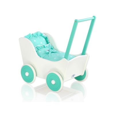 Landau de Poupée en Bois Menthe Blanc