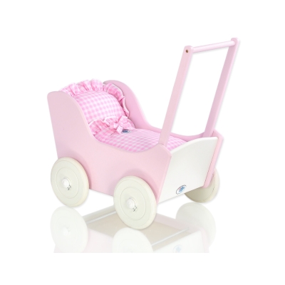 Landau de Poupée en Bois Rose Blanc