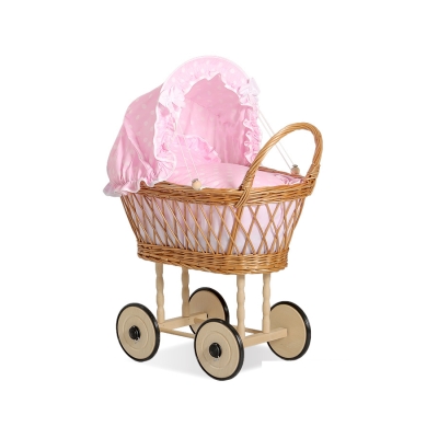 Landau de Poupée en Osier Naturel Rose
