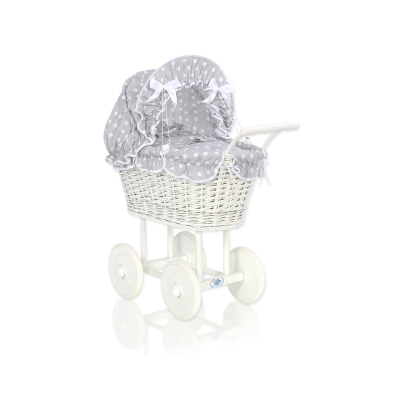 Landau de Poupée en Rotin Blanc Gris à Pois