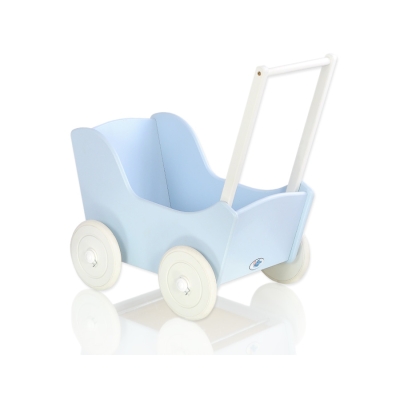 Landau en Bois pour Poupée Blanc Bleu