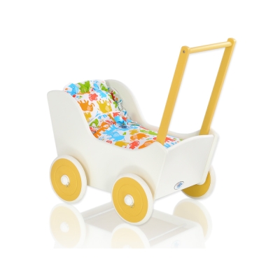Landau en Bois pour Poupée Blanc Jaune