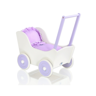 Landau en Bois pour Poupée Blanc Lila