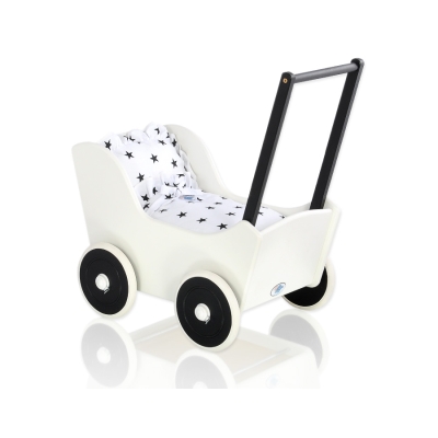 Landau en Bois pour Poupée Blanc Noir