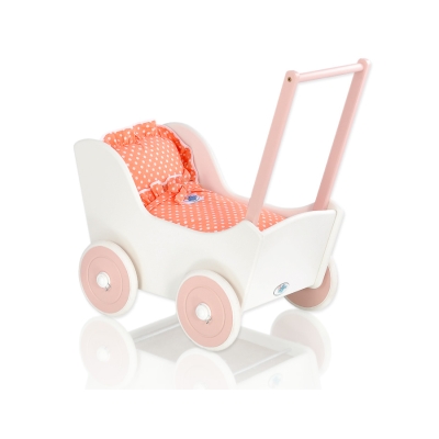 Landau en Bois pour Poupée Blanc Rose Poudré