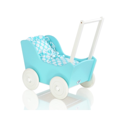 Landau en Bois pour Poupée Blanc Turquoise