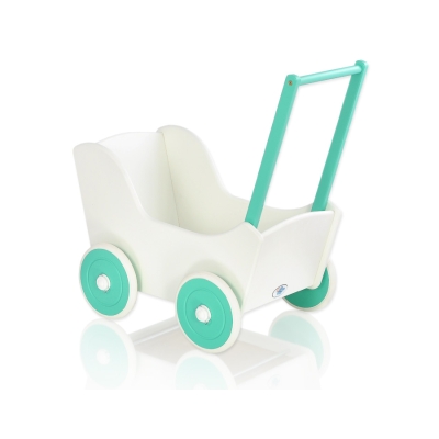 Landau en Bois pour Poupée Menthe Blanc