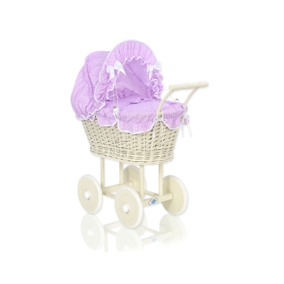 Landau en Osier Bébé Jouet Crème Blanc Lila à Pois