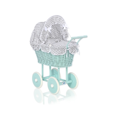 Landau en Osier Bébé Jouet Menthe Gris à Carreaux
