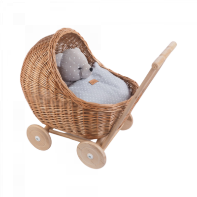 Landau en Osier  Blanc Gris à Pois