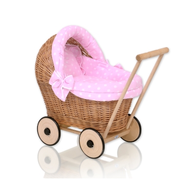 Landau en Osier  Rose à Pois